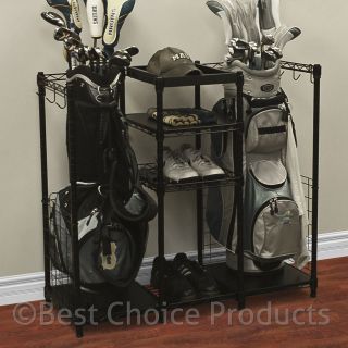 Golf Bag Rack With Shelving Garage Storage Sports Equipment Golf Shoe 