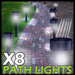 Lot X 8 Black Stainless Steel Solar Powered Pathway Garden Lights Yard 
