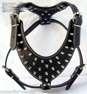   GENUINE LEATHER STUDDED SPIKED DOG HARNESS (MEDIUM   LARGE SIZE DOGS