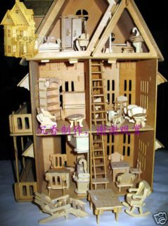 wooden dollhouse 21doll wood house 6 rooms & furniture