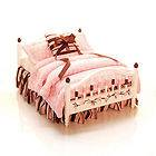 OOAK PINK & BROWN Dollhouse Miniature DOUBLE BED Hand Painted Custom 