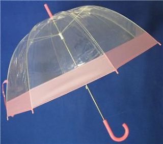 CLEAR See Through Dome Bubble Umbrella PINK TRIM FrShip
