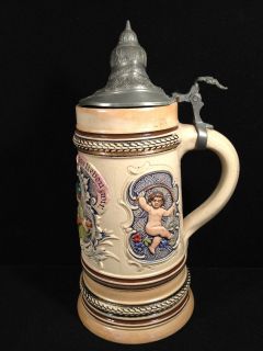 Antique Pewter Lidded 9 German Beer Stein 1/2L Bent Lid 1763