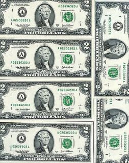 SIX 2.00 TWO DOLLAR BILL $2 REPEATERS SAME NUMBERS OLD MONEY RARE