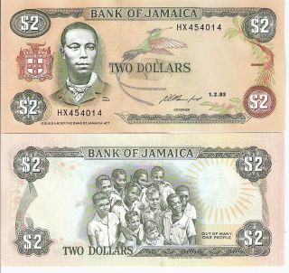 JAMAICA 2 Dollars Banknote World Money Currency BILL p69e 1993 