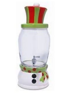New Snowman Holiday Glass Ceramic Beverage Jar Dispenser 23425
