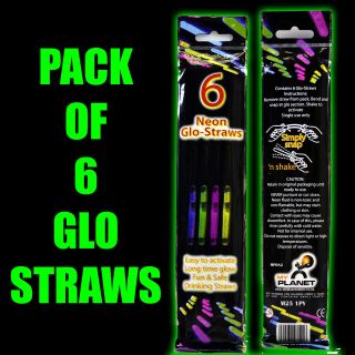 NEON GLOW DRINKING STRAWS GLO COCKTAIL BAR HEN NIGHT PARTY STRAW PACK 
