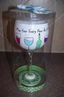  MAY EVERY HOUR BE A HAPPY HOUR Hand Painted Wine Glass Wine Drinkware