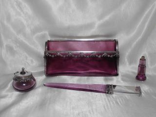 Antique Lavender Glass Ladies Desk Writing Set French(?) or Victorian 