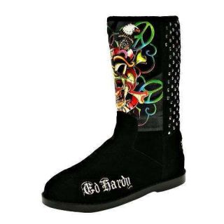 New in Box Ed Hardy Bootstrap Winter Shearling Boots Flats Shoes 