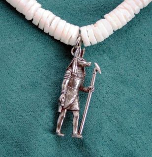 Egyptian God Anubis in Fine English Pewter on Shell Necklace, Gift 