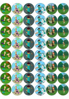 48 Phineas and Ferb Edible cupcake toppers (rice paper)