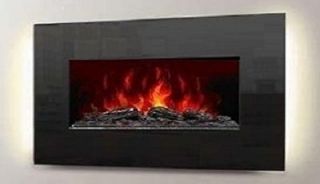 Wall Mount Electric Fireplace 36 Crystal Black Glass Ventless Great 