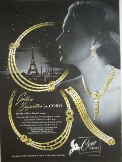   Vintage CORO CRAFT Golden Baguettes JEWELRY Necklace Eiffel Tower Ad