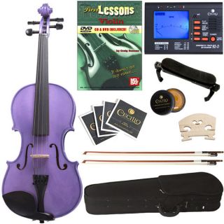   CVN P2 Ebony Fitted Solid Wood Purple Violin +Case+Tuner+Bo​ok/DVD