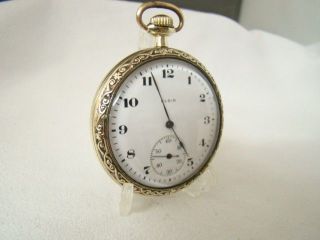 NICE 1921 ELGIN GOLD FILLED OPENFACE POCKET WATCH*RUNS*MIN​TY DIAL*