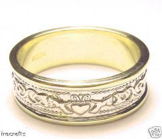   White Gold Claddagh Celtic Wedding Band Ring Irish Made sz jewellery