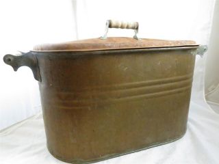 Antique Solid Copper Boiler Pot Wash Tub with Lid