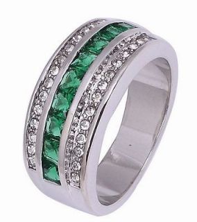 Jewelry Classic Mans Emerald Real 10KT White Gold Filled Ring #10 