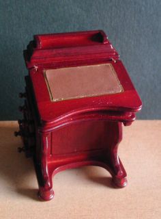 DOLLHOUSE MAHO​GANY DAVENPORT/DESK​ LEATHER WRITING SLOPE