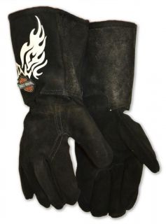Harley Davidso​n Black Leather Welding Gloves Kevlar Stitching