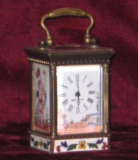 Vintage Brass CARRIAGE CLOCK 8 day Movement_White Enameled Case_Figure 