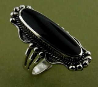New Elongated Sterling Silver Black Onyx Ring   Sizes 6 10
