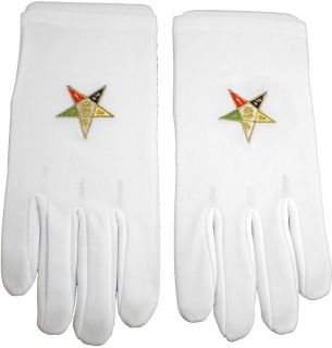Eastern Star Emblem Embroidered Ritual Gloves