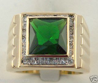   created 9.1 carat Montana Emerald ring 18k yellow gold overlay size 10