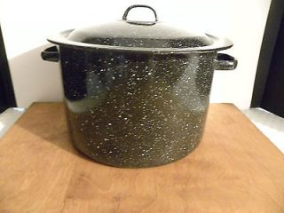 Vintage Black & White Speckled Soup Pot w/Lid Enamelware w/Handles