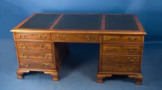 Antique Style Walnut Pedestal Partners Executive Desk