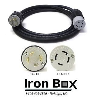 Generator Extension Cord   25 Foot L14 30P to L14 30R   Rated 30A, 125 
