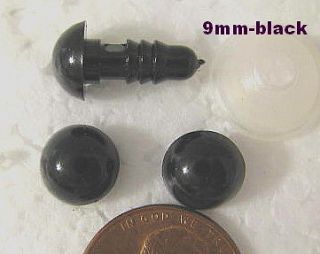 12 Pair 9mm BLACK PLASTIC SAFETY EYES with washers