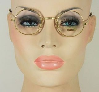   Womens or Mens Engraved Gold Round Metal Frame Eyeglasses Clear Lens