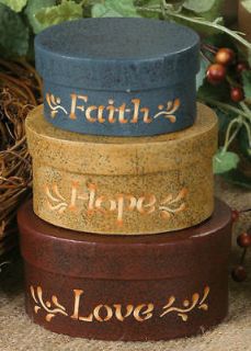 Primitive Nesting Salt Boxes Faith Hope Love
