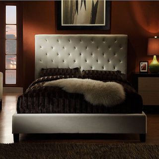 High Profile Tufted Contemporary King Taupe Fabric Platform Bed Frame