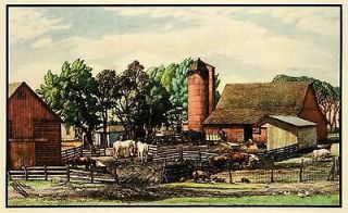 1935 Print Wissmiller Farm Horse Pasture Pig Pen Silo Farming Manure 