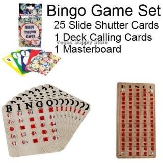 Bingo Game Set with 25 Slide Shutter Cards, Calling Cards, Masterboard 