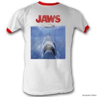 Licensed Jaws Movie Vintage Poster Adult Ringer Shirt S XXL