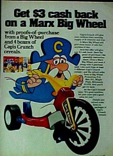   Marx Capn Crunch Cereal Big Wheel Bike Boy~Girl Red Tricycle Toy Ad