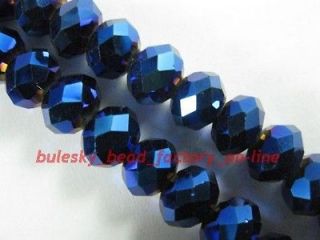 20pcs Faceted Glass Crystal Finding Rondelle Bead Metal Blue 10x7mm