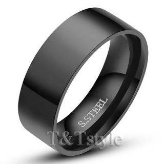 8mm Black Stainless Steel Comfort Fit Band Ring Size 13 (R114)