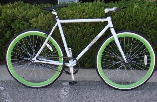 Fixed Gear Bike Fixie Bike Road Bicycle 54cm White w Deep 43mm Green 