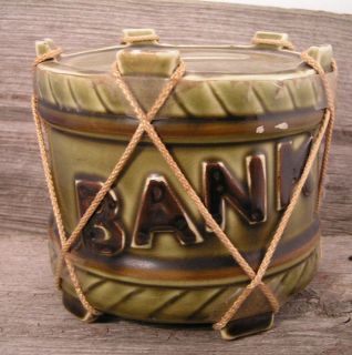 Vintage Royal Sealy Green Pottery Drum Still Bank