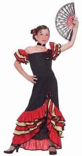 girls spanish flamenco dancer costume salsa small 4 6 red yellow fancy 