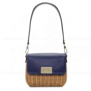   Wicker Flap Delavan Terrace Harlow Blue Leather Handbag NWT NEW $358