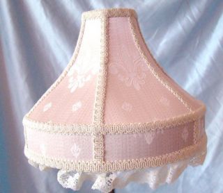 Lamp Shade Fleur de lis Pink blush Lace edge Brocade trim 11 
