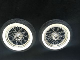 HARLEY OEM FRONT REAR CHROME RIMS WITH WHITE WALL TIRES