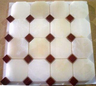   Polished Finish Octagon Pattern Mesh Mounted Onyx Mosaic Tile 3/4 Dot