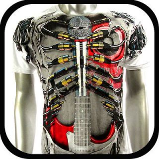Artful Couture T Shirt Tattoo Guitar Rock AW42 Sz L XL XXL Graffiti 
